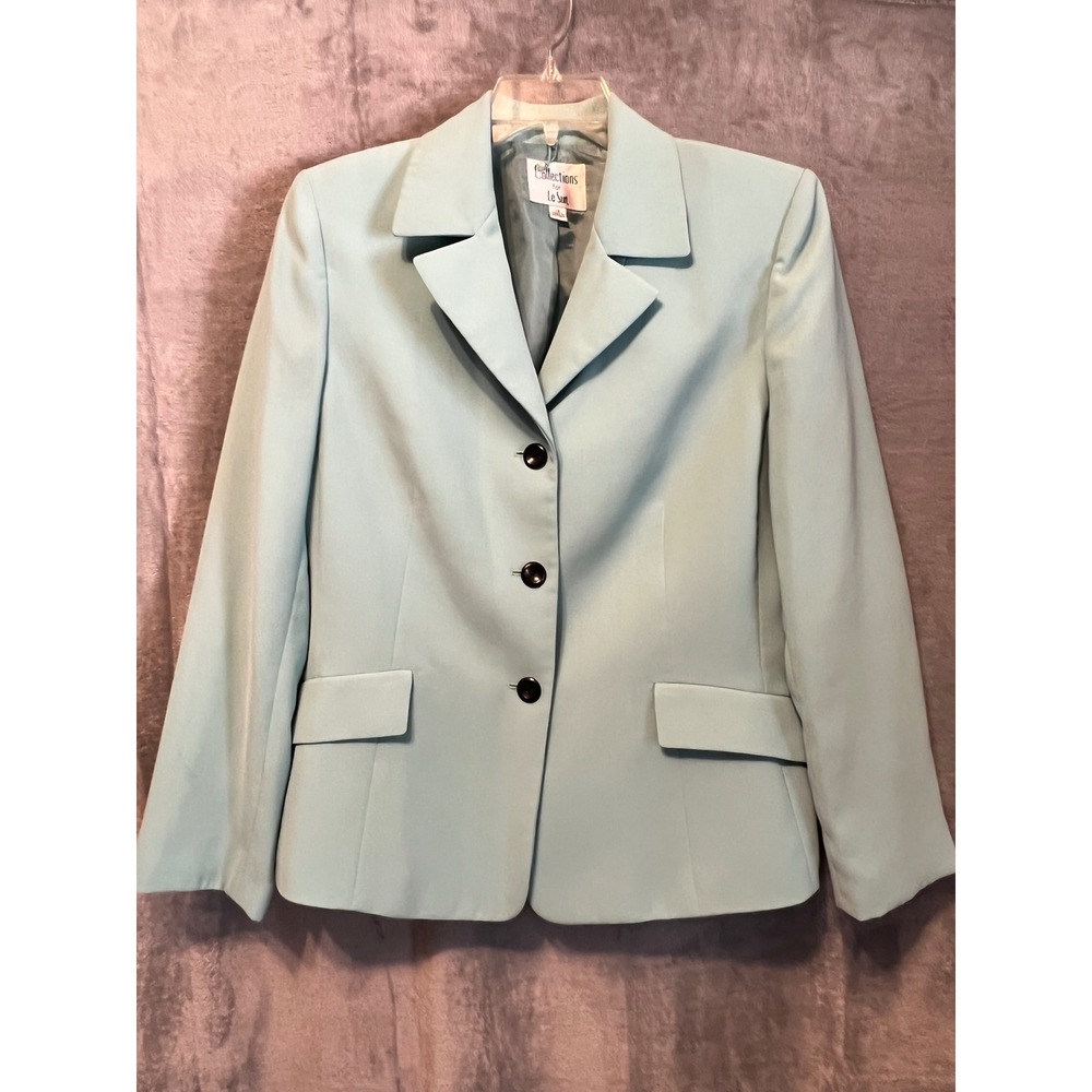 Le Suit 14 Aqua Blue Blazer Jacket Polyester Lined Career Wear Classic‎ Fit